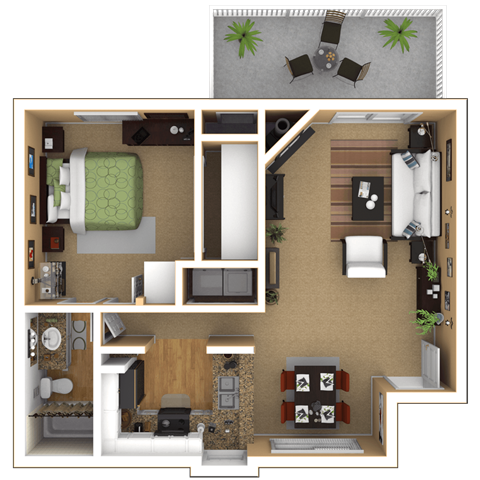 Floor plan for 1 bed, 1 bath, 755 sqft